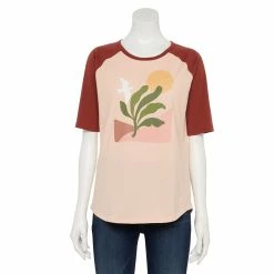 Women's Sonoma Goods For Life® Elbow Sleeve Baseball Graphic Tee -StyleUp Sales Store 5242399 Peach Nature Scene