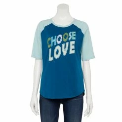 Women's Sonoma Goods For Life® Elbow Sleeve Baseball Graphic Tee -StyleUp Sales Store 5242399 Teal Choose Love