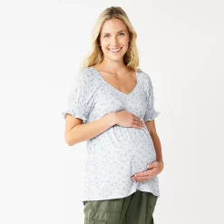 Maternity Sonoma Goods For Life® Smocked Sleeve Babydoll Top -StyleUp Sales Store 5242675 Light Blue Floral