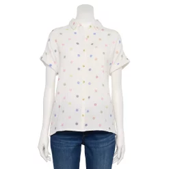 Petite Sonoma Goods For Life® Short Sleeve Button Down Shirt -StyleUp Sales Store 5243772 Cream Sun Print