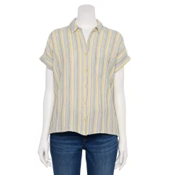 Petite Sonoma Goods For Life® Short Sleeve Button Down Shirt -StyleUp Sales Store 5243772 Multi Stripe