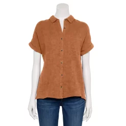 Petite Sonoma Goods For Life® Short Sleeve Button Down Shirt -StyleUp Sales Store 5243772 Ruse