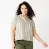 Plus Size Sonoma Goods For Life® Short Sleeve Button Down Top -StyleUp Sales Store 5258112 Multi Happy Stripe