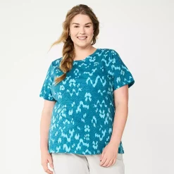 Plus Size Sonoma Goods For Life® Everyday Crewneck Tee -StyleUp Sales Store 5259072 Blue Ikat Dye