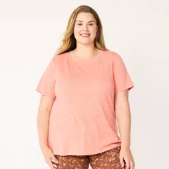 Plus Size Sonoma Goods For Life® Everyday Crewneck Tee -StyleUp Sales Store 5259072 Coral