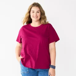 Plus Size Sonoma Goods For Life® Everyday Crewneck Tee -StyleUp Sales Store 5259072 Deep Pink