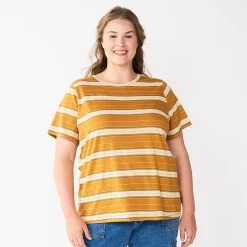 Plus Size Sonoma Goods For Life® Everyday Crewneck Tee -StyleUp Sales Store 5259072 Gold Dot Stripe