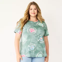 Plus Size Sonoma Goods For Life® Everyday Crewneck Tee -StyleUp Sales Store 5259072 Gray Circle Dye