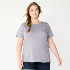 Plus Size Sonoma Goods For Life® Everyday Crewneck Tee -StyleUp Sales Store 5259072 Gray Smiley Face