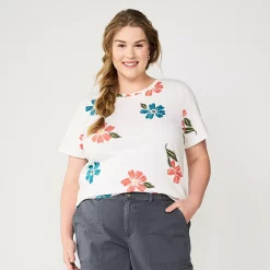 Plus Size Sonoma Goods For Life® Everyday Crewneck Tee -StyleUp Sales Store 5259072 Large Floral