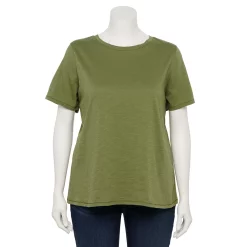 Plus Size Sonoma Goods For Life® Everyday Crewneck Tee -StyleUp Sales Store 5259072 Light Olive