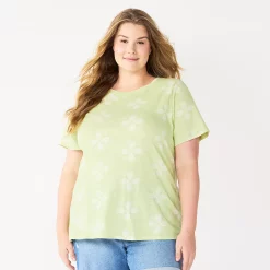 Plus Size Sonoma Goods For Life® Everyday Crewneck Tee -StyleUp Sales Store 5259072 Lime Geo Flower