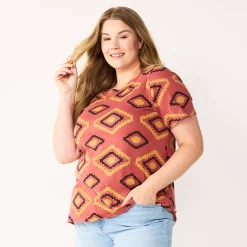 Plus Size Sonoma Goods For Life® Everyday Crewneck Tee -StyleUp Sales Store 5259072 Mauve Large Geo