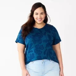 Plus Size Sonoma Goods For Life® Everyday Crewneck Tee -StyleUp Sales Store 5259072 Navy Tropical Floral