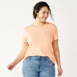 Plus Size Sonoma Goods For Life® Everyday Crewneck Tee -StyleUp Sales Store 5259072 Peach Texture