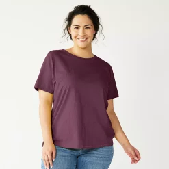 Plus Size Sonoma Goods For Life® Everyday Crewneck Tee -StyleUp Sales Store 5259072 Plum