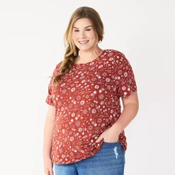 Plus Size Sonoma Goods For Life® Everyday Crewneck Tee -StyleUp Sales Store 5259072 Rust Sun Trees