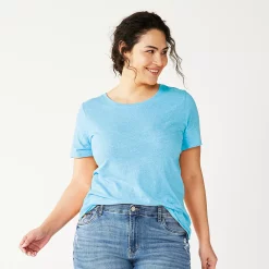 Plus Size Sonoma Goods For Life® Everyday Crewneck Tee -StyleUp Sales Store 5259072 Texture Light Blue