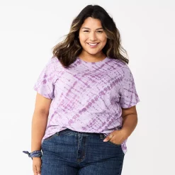 Plus Size Sonoma Goods For Life® Everyday Crewneck Tee -StyleUp Sales Store 5259072 Violet Diagonal Dye