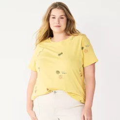 Plus Size Sonoma Goods For Life® Everyday Crewneck Tee -StyleUp Sales Store 5259072 Yellow Beach Scene