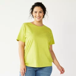 Plus Size Sonoma Goods For Life® Everyday Crewneck Tee -StyleUp Sales Store 5259072 Yellow Green