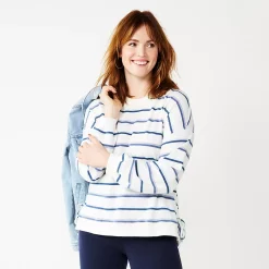 Women's Sonoma Goods For Life® Side Tie Sweatshirt -StyleUp Sales Store 5271671 Ivory Hope Stripe