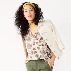 Women's Sonoma Goods For Life® V-Neck Tank -StyleUp Sales Store 5297402 Beige Orange Floral