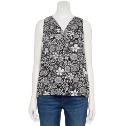 Women's Sonoma Goods For Life® V-Neck Tank -StyleUp Sales Store 5297402 Black White Floral