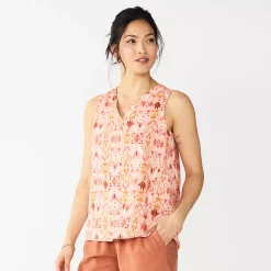 Women's Sonoma Goods For Life® V-Neck Tank -StyleUp Sales Store 5297402 Pink Multi Geo Print