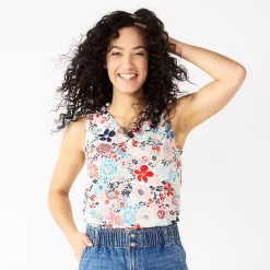 Women's Sonoma Goods For Life® V-Neck Tank -StyleUp Sales Store 5297402 Red Blue Multi Floral