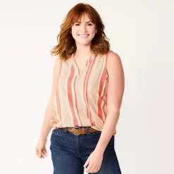 Women's Sonoma Goods For Life® V-Neck Tank -StyleUp Sales Store 5297402 Red Mixed Stripe