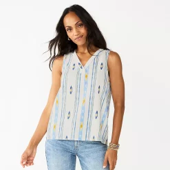 Women's Sonoma Goods For Life® V-Neck Tank -StyleUp Sales Store 5297402 White Blue Gold Stripe