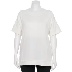 Plus Size Sonoma Goods For Life® Supersoft Short Sleeve Tunic -StyleUp Sales Store 5341517 Polar Beige