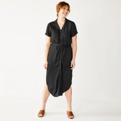Women's Sonoma Goods For Life® Button Front Midi Shirt Dress -StyleUp Sales Store 5345259 Black