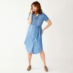 Women's Sonoma Goods For Life® Button Front Midi Shirt Dress -StyleUp Sales Store 5345259 Chambray