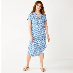 Women's Sonoma Goods For Life® Button Front Midi Shirt Dress -StyleUp Sales Store 5345259 Indigo Quilt