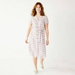 Women's Sonoma Goods For Life® Button Front Midi Shirt Dress -StyleUp Sales Store 5345259 Plum Quilt