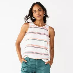 Women's Sonoma Goods For Life® High-Neck Tank -StyleUp Sales Store 5467284 Mauve Cream Multi Stri