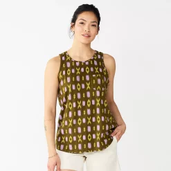 Women's Sonoma Goods For Life® High-Neck Tank -StyleUp Sales Store 5467284 Olive Xo Print
