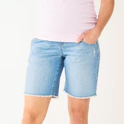 Maternity Sonoma Goods For Life® Over-the-Belly Frayed Hem Bermuda Shorts -StyleUp Sales Store 5475865 Light Wash