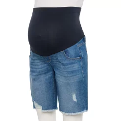 Maternity Sonoma Goods For Life® Over-the-Belly Frayed Hem Bermuda Shorts -StyleUp Sales Store 5475865 Medium Wash