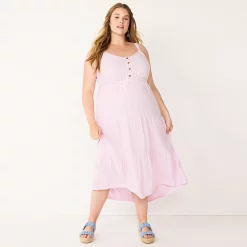 Plus Size Sonoma Goods For Life® Tiered Maxi Dress -StyleUp Sales Store 5484502 Lilac Stripe