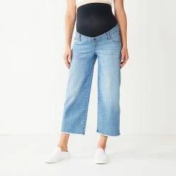 Maternity Sonoma Goods For Life® Over-Belly Frayed-Hem Wide-Leg Crop Jeans -StyleUp Sales Store 5489395 ALT2
