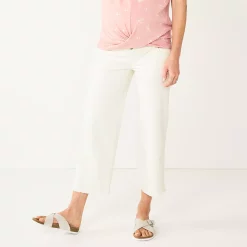 Maternity Sonoma Goods For Life® Over-Belly Frayed-Hem Wide-Leg Crop Jeans -StyleUp Sales Store 5489395 Ecru