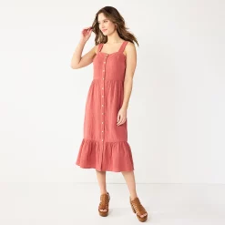 Women's Sonoma Goods For Life® x Lauren Lane Button Front Flounce Dress -StyleUp Sales Store 5489838 Mauve Jewel