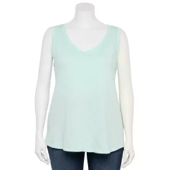 Plus Size Sonoma Goods For Life® V-Neck Swing Tank -StyleUp Sales Store 5497118 Bias Blue