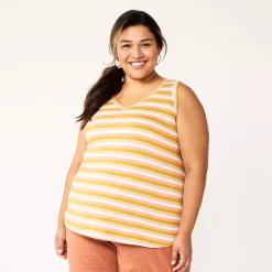 Plus Size Sonoma Goods For Life® V-Neck Swing Tank -StyleUp Sales Store 5497118 Gold Stripe