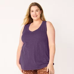 Plus Size Sonoma Goods For Life® V-Neck Swing Tank -StyleUp Sales Store 5497118 Jolly Purple