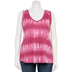 Plus Size Sonoma Goods For Life® V-Neck Swing Tank -StyleUp Sales Store 5497118 Magenta Stripe