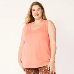Plus Size Sonoma Goods For Life® V-Neck Swing Tank -StyleUp Sales Store 5497118 Natural Coral